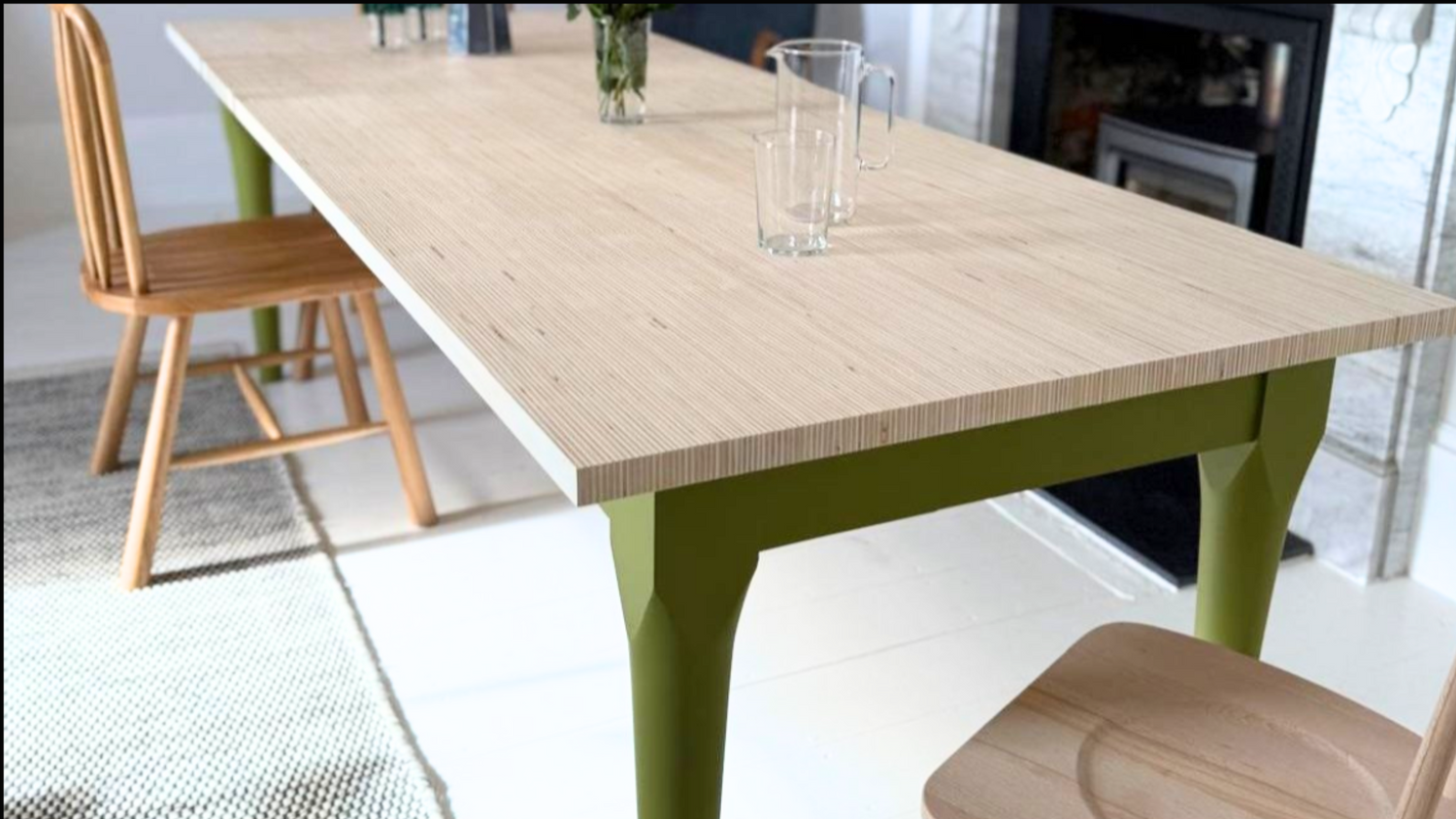 Wooden Dining Table in Green with Scandi style design