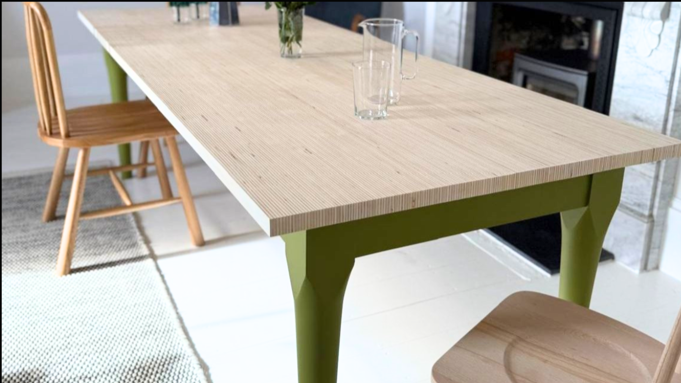 Wooden Dining Table in Green with Scandi style design