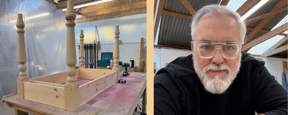 wooden table alongside its maker