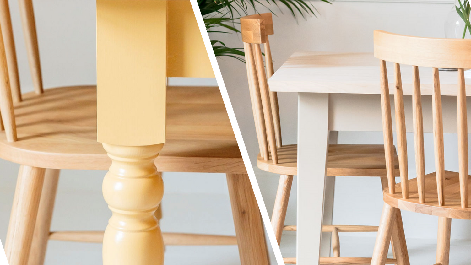 A comparison image of a Scandi Dining Table and a Farmhouse Dining Table