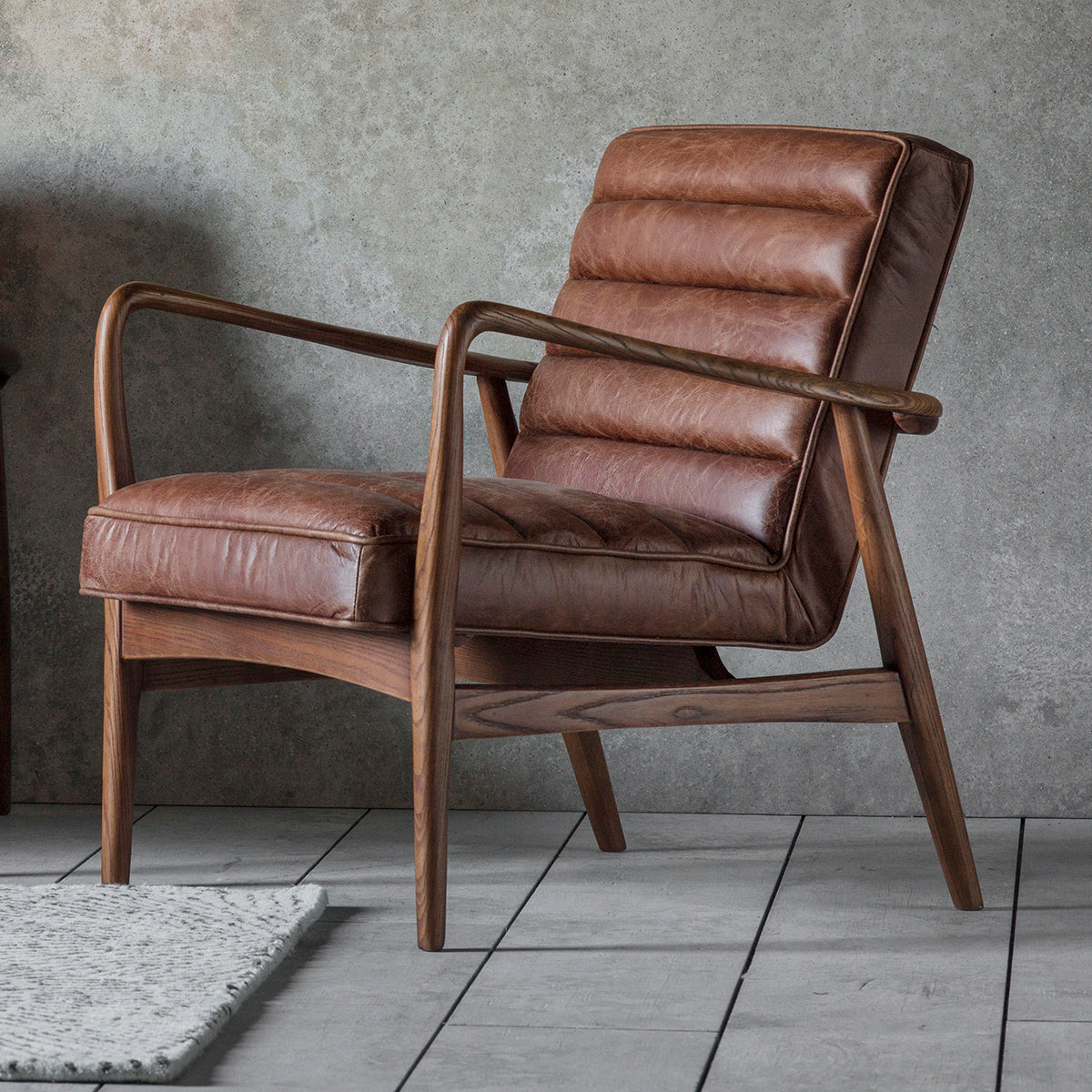 Vintage Brown Leather Ash Armchair Design In The Sand