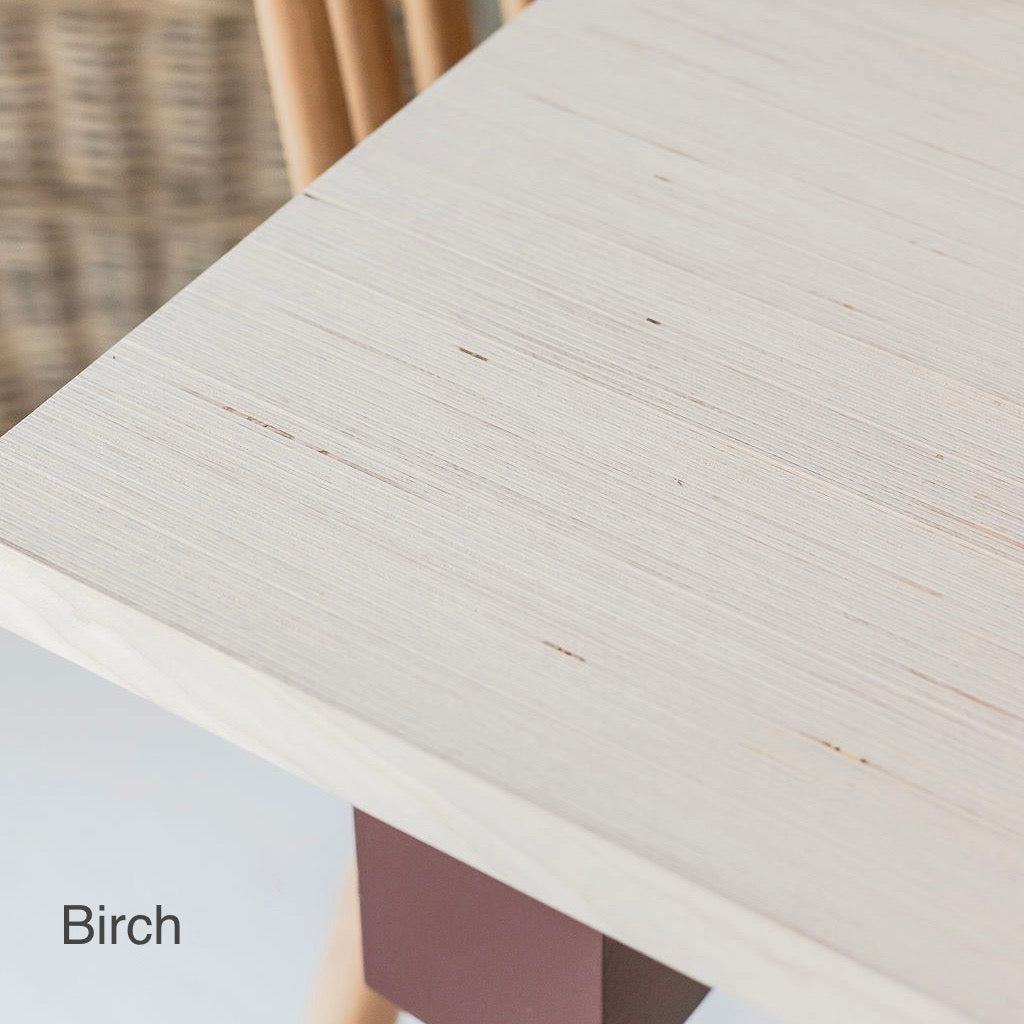 Close up Birch edge grain ply table top.