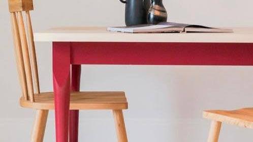 Scandi dining table in pink. Brush finish