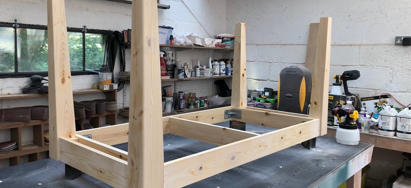 Crafting the frame of a wooden farmhouse table