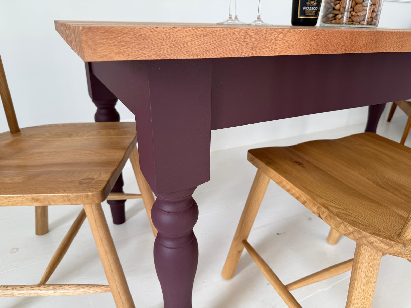 Farmhouse Table in purple with edge grain ply top 