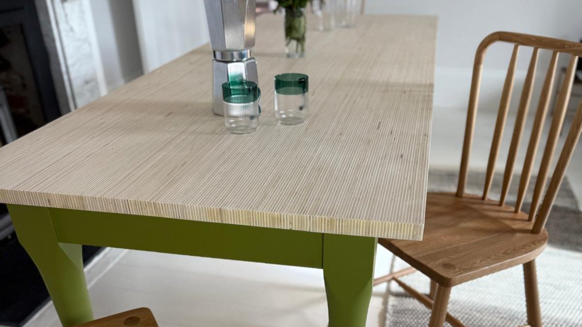 Plywood Handmade Wooden Dining Table in Kitchen. Scandi style. 