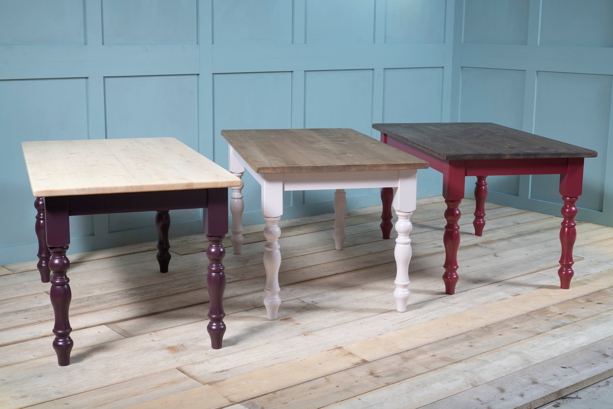 Bespoke Bude Solid Pine Farmhouse Table with Painted Turned Legs