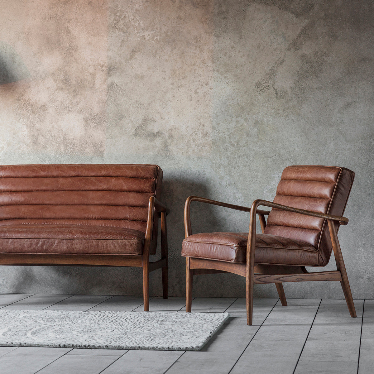 Gwithian Vintage Brown Leather Mid Century Ash Framed Armchair