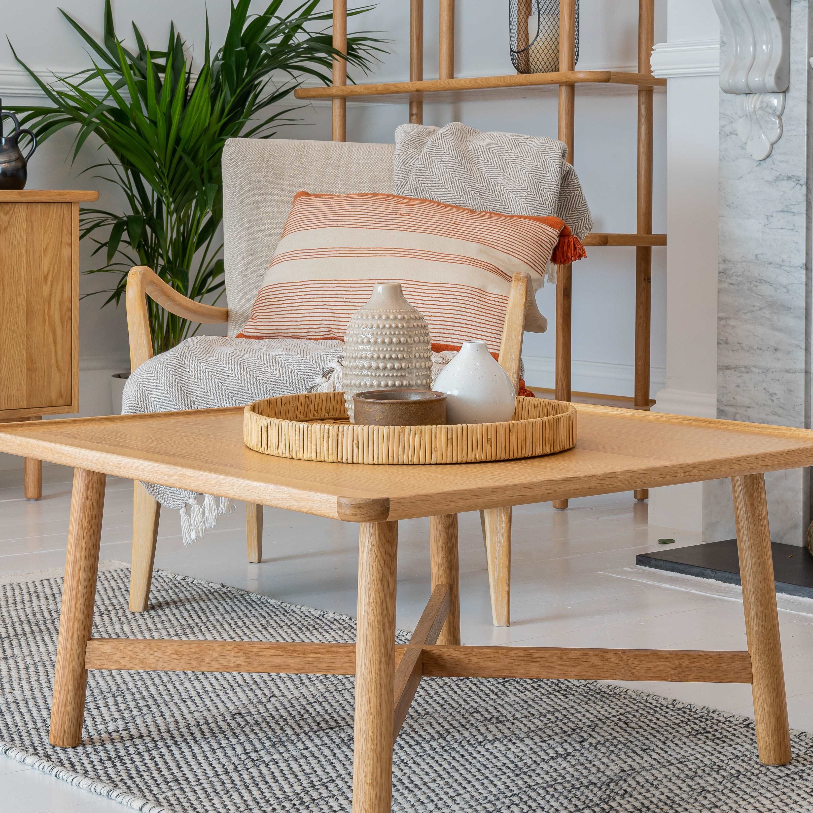 Crantoch Modern Scandi Wooden Armchair in Oak and Linen