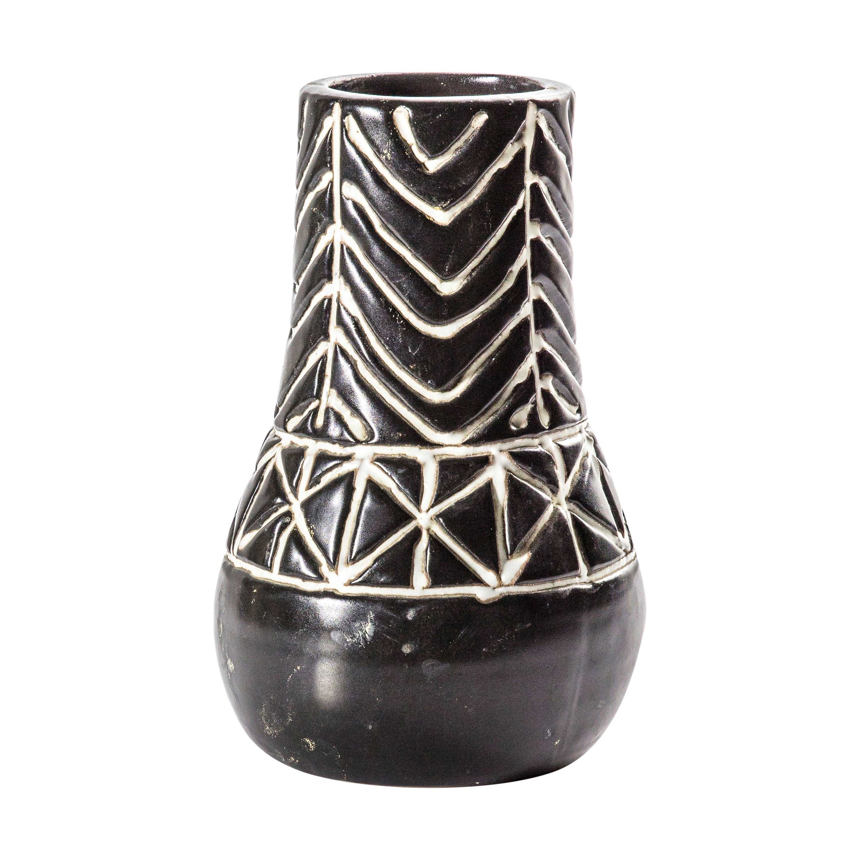 Glyph Patterned Black Stoneware Pot/Vase