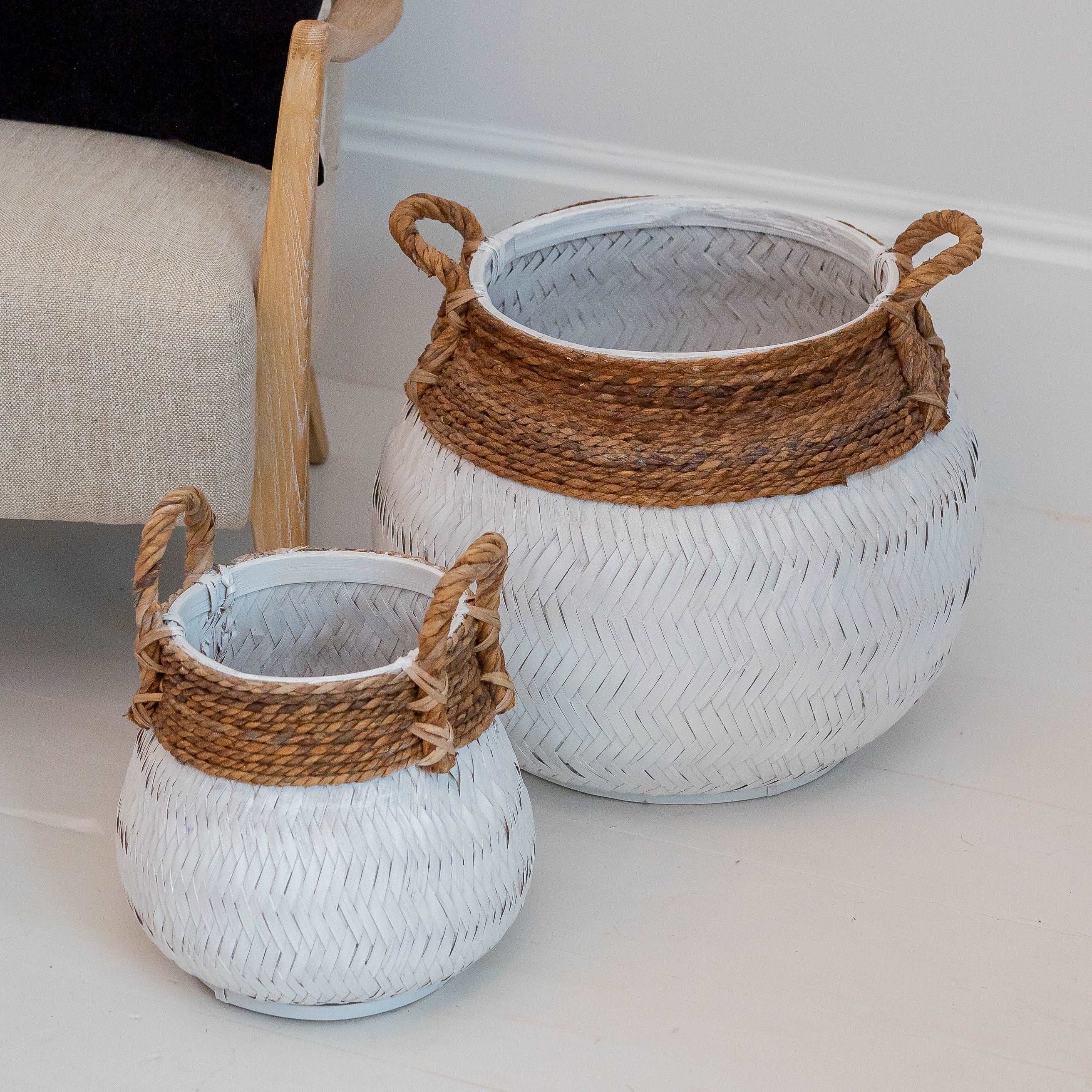 Pitchers Painted Bamboo and Rattan Baskets (Pair)
