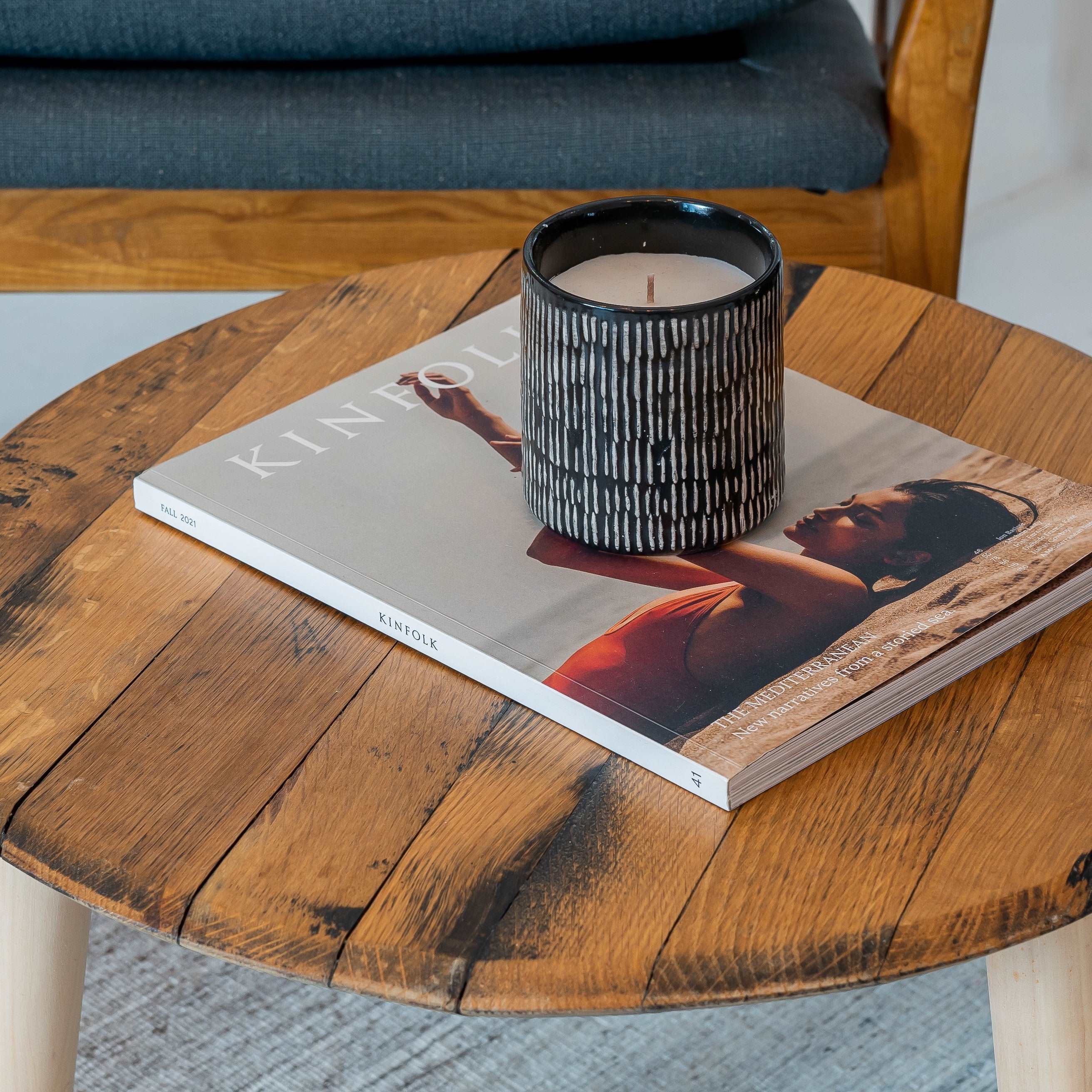 Sand Made Round Oak Barrel Top Coffee Table