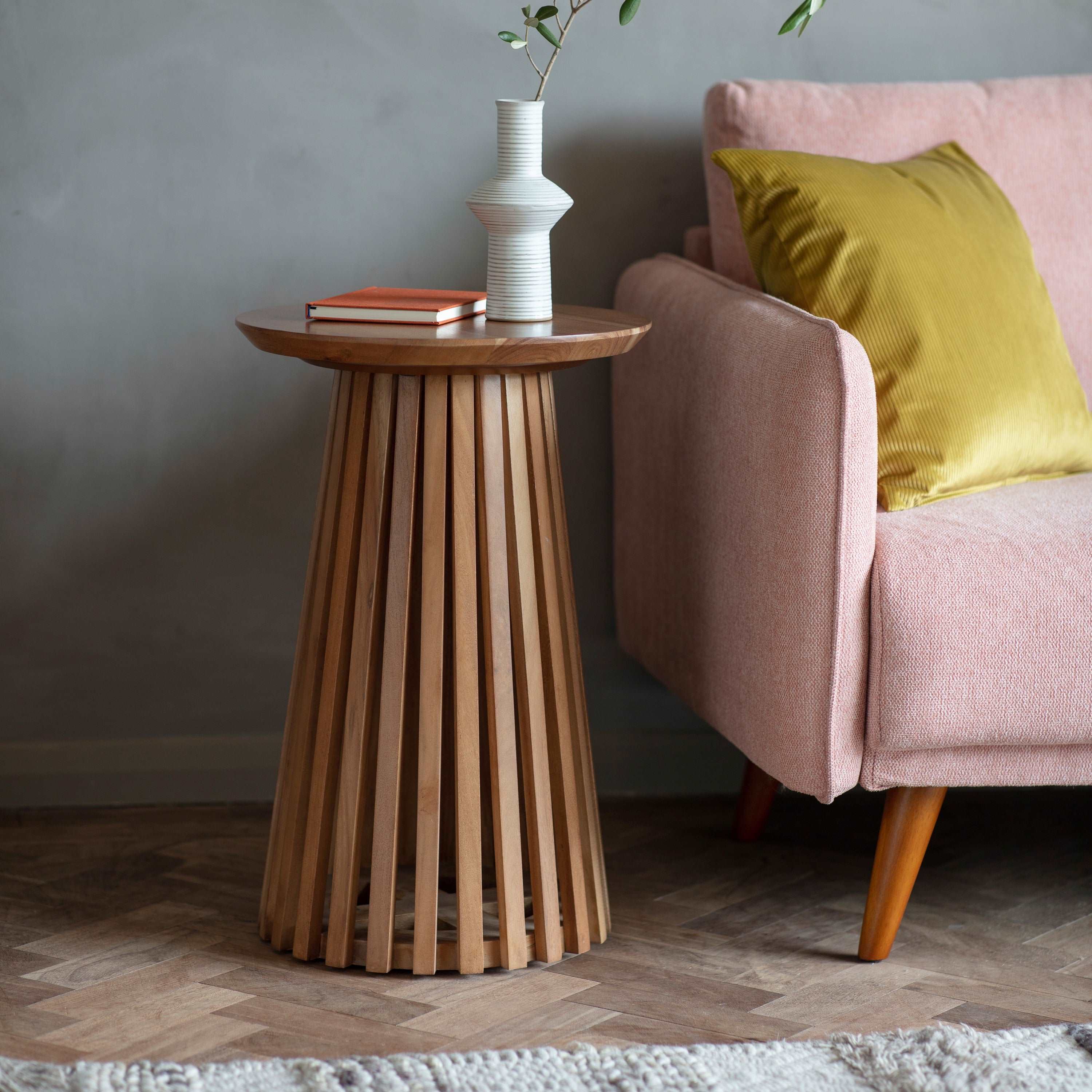 St Mawes Solid Acacia Wood Slatted Side Table