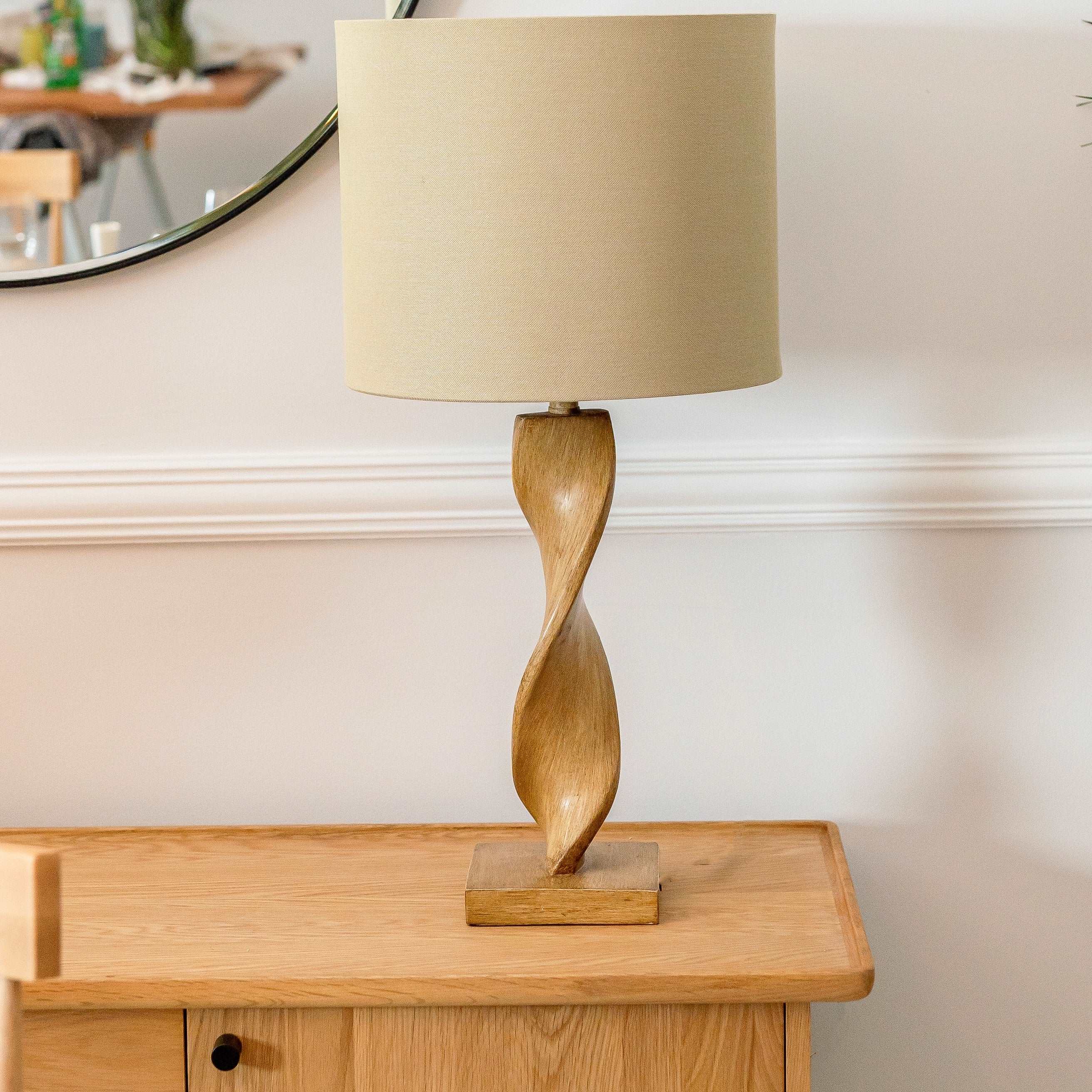 Twister Oak Effect Resin Table Lamp